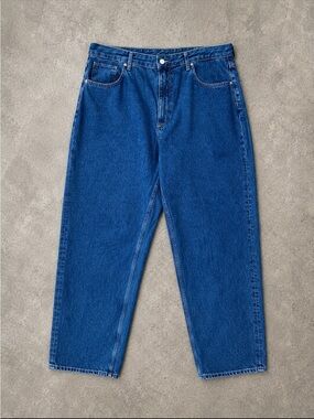 Zara Balloon Barrel Leg Jeans EU 46 US 36 Blue 100% Cotton Streetwear Festival